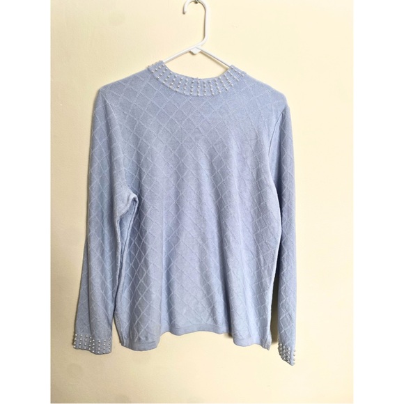Leo & Ugo Light Blue Pearl Embellished Knit Top - Picture 2 of 6